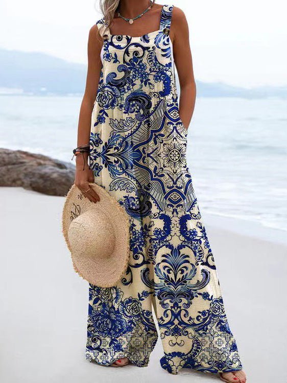 Women's Jumpsuits Loose Print Pocket Wide-Leg Jumpsuit - LuckyFash™