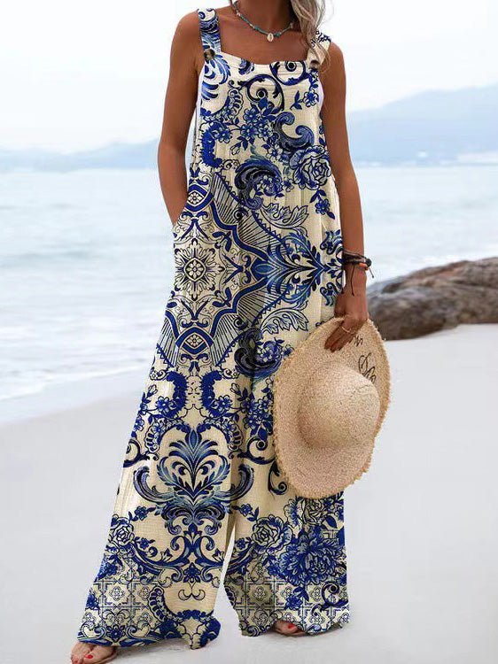 Women's Jumpsuits Loose Print Pocket Wide-Leg Jumpsuit - LuckyFash™