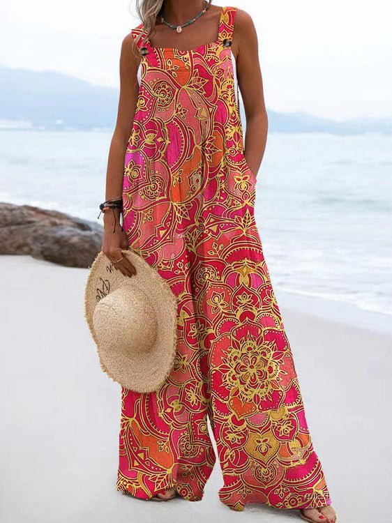 Women's Jumpsuits Loose Print Pocket Wide-Leg Jumpsuit - LuckyFash™