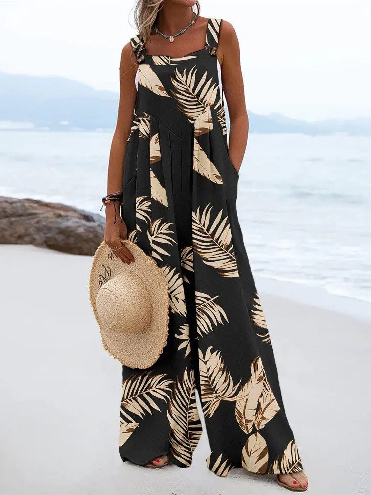 Women's Jumpsuits Loose Print Sling Sleeveless Wide-Leg Jumpsuit - LuckyFash™