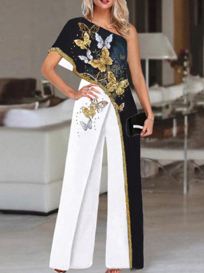 Women's Jumpsuits Loose Printed One Shoulder Irregular Jumpsuit - LuckyFash™