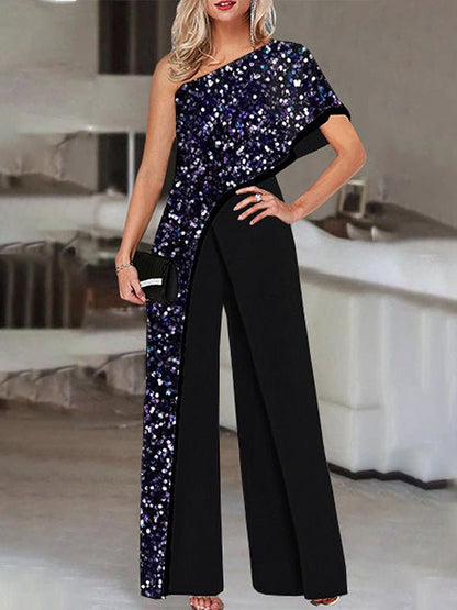 Women's Jumpsuits Loose Printed One Shoulder Irregular Jumpsuit - LuckyFash™