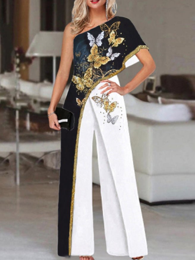 Women's Jumpsuits Loose Printed One Shoulder Irregular Jumpsuit - LuckyFash™