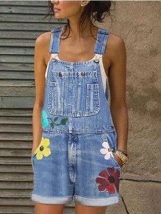 Women's Jumpsuits Loose Printed Pocket Denim Jumpsuit - LuckyFash™