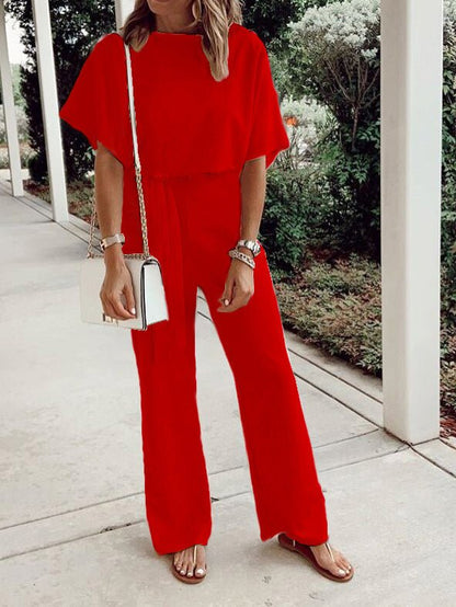 Women's Jumpsuits Loose Short Sleeve Lace Up Jumpsuit - LuckyFash™