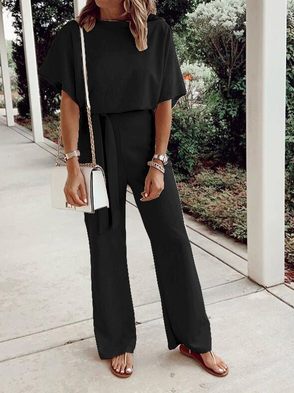 Women's Jumpsuits Loose Short Sleeve Lace Up Jumpsuit - LuckyFash™