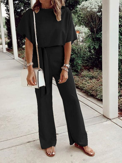 Women's Jumpsuits Loose Short Sleeve Lace Up Jumpsuit - LuckyFash™