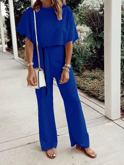 Women's Jumpsuits Loose Short Sleeve Lace Up Jumpsuit - LuckyFash™