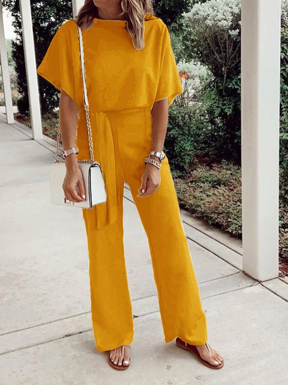 Women's Jumpsuits Loose Short Sleeve Lace Up Jumpsuit - LuckyFash™