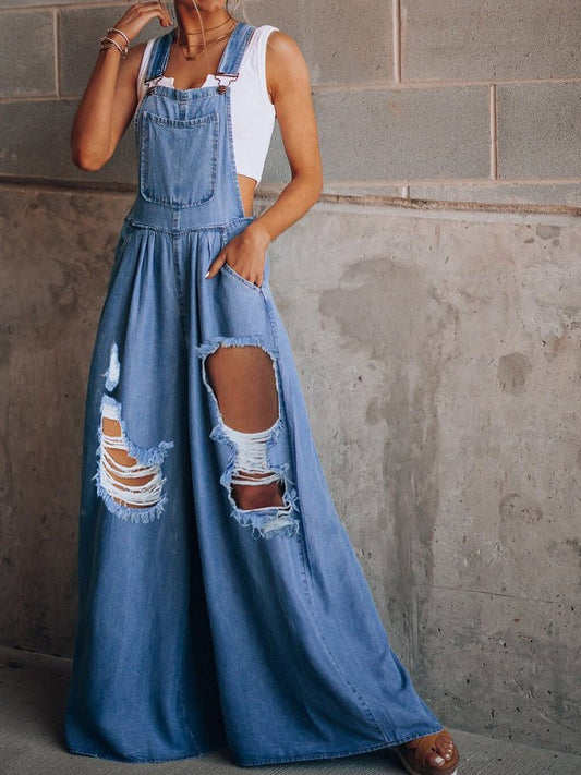 Women's Jumpsuits Loose Shredded Pocket Denim Jumpsuit - LuckyFash™