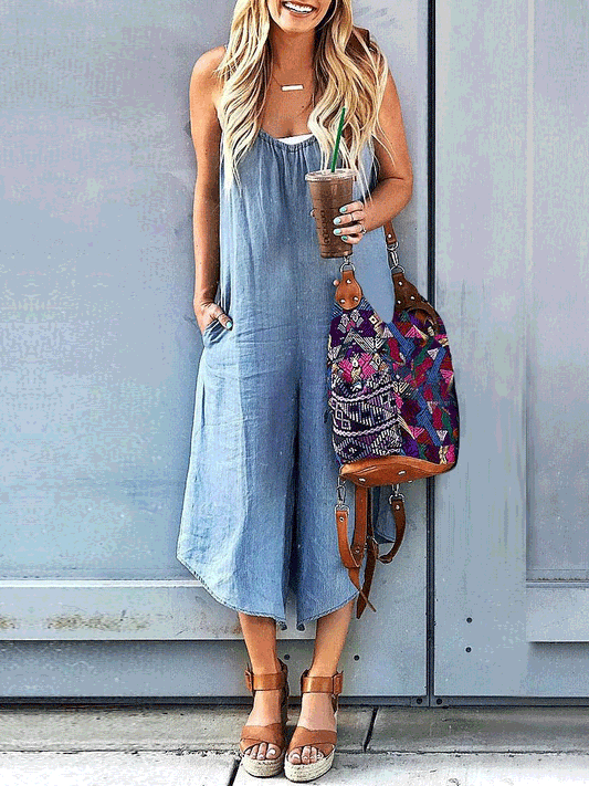 Women's Jumpsuits Loose Sling Pocket Wide-Leg Jumpsuit - LuckyFash™