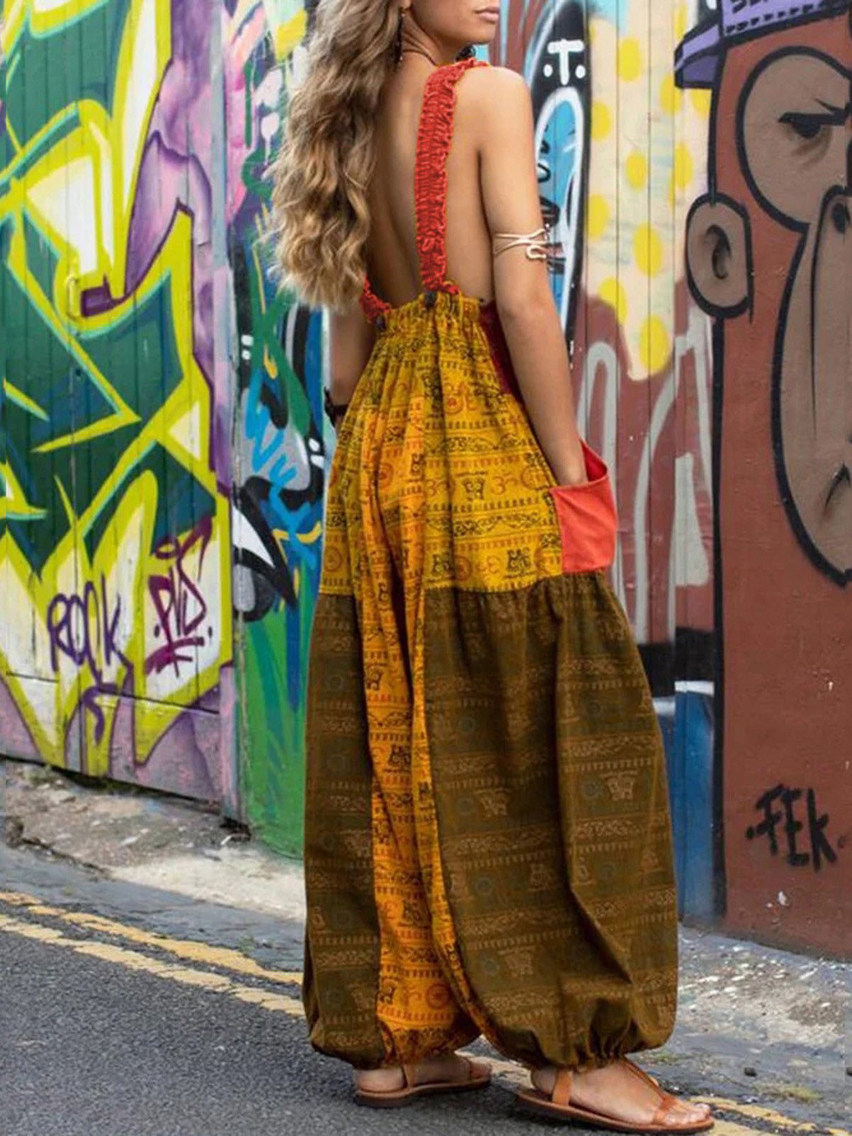 Women's Jumpsuits Loose Sling Print Pocket Casual Jumpsuit - LuckyFash™