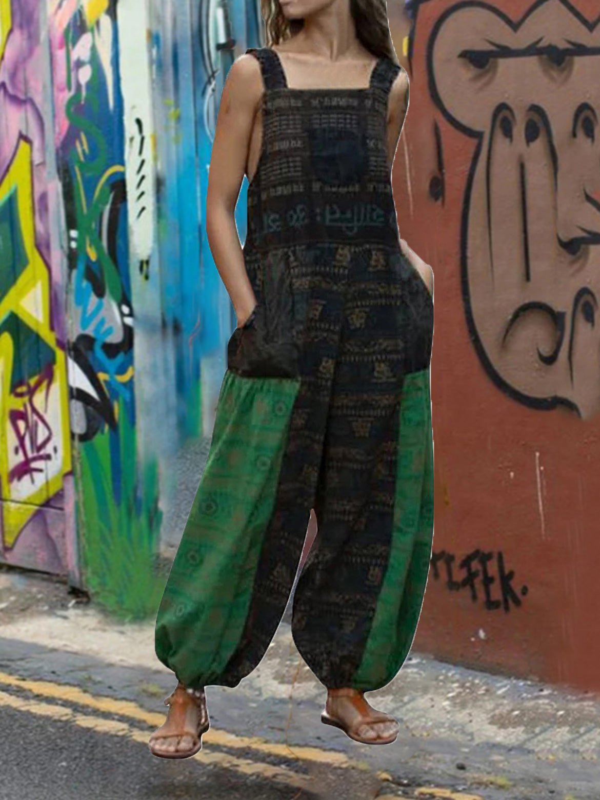 Women's Jumpsuits Loose Sling Print Pocket Casual Jumpsuit - LuckyFash™