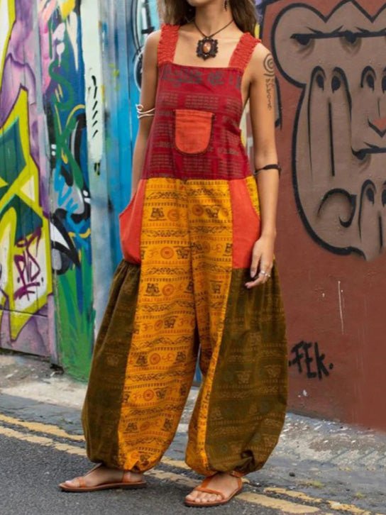 Women's Jumpsuits Loose Sling Print Pocket Casual Jumpsuit - LuckyFash™
