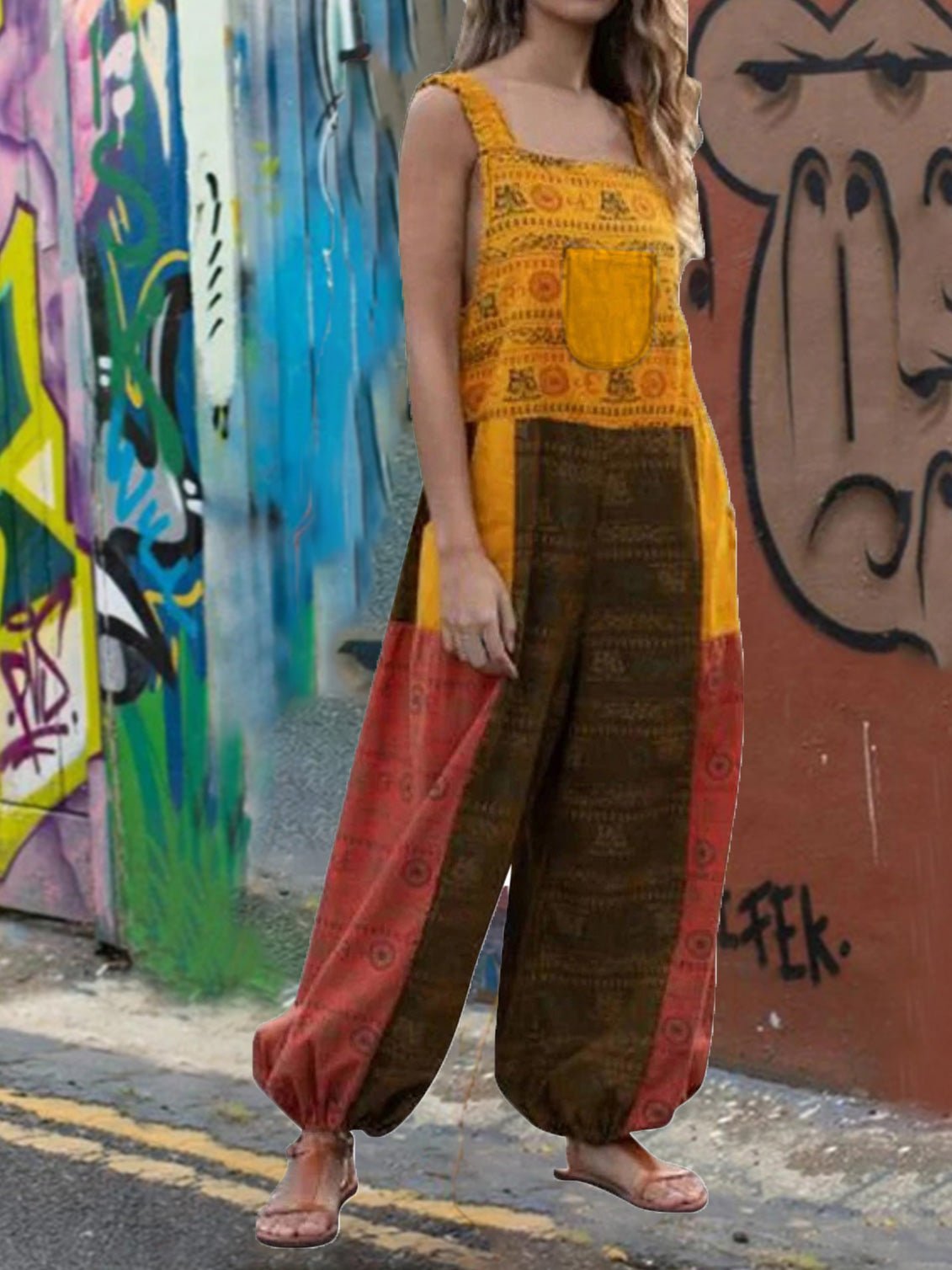 Women's Jumpsuits Loose Sling Print Pocket Casual Jumpsuit - LuckyFash™