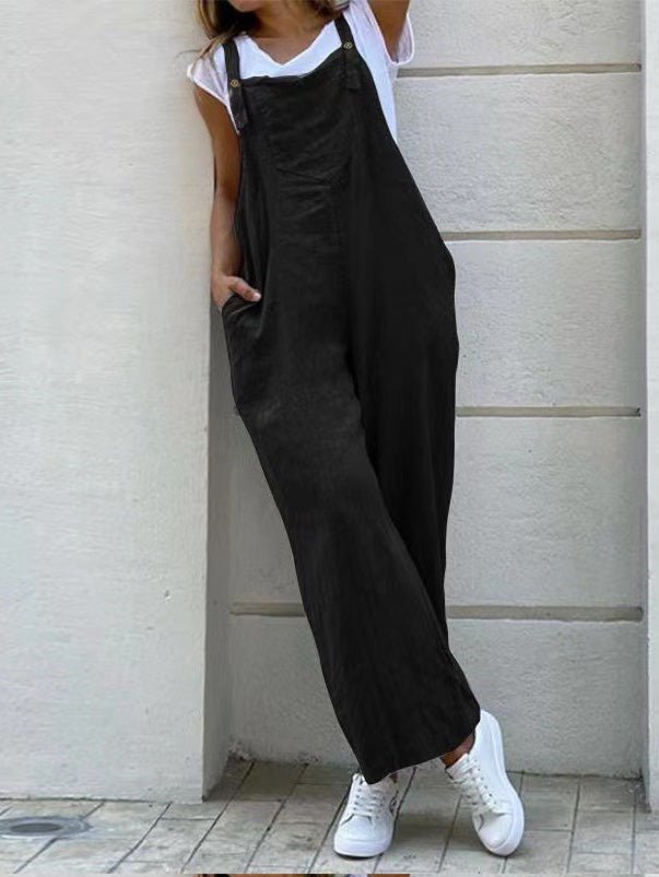 Women's Jumpsuits Loose Solid Pocket Sleeveless Jumpsuit - LuckyFash™