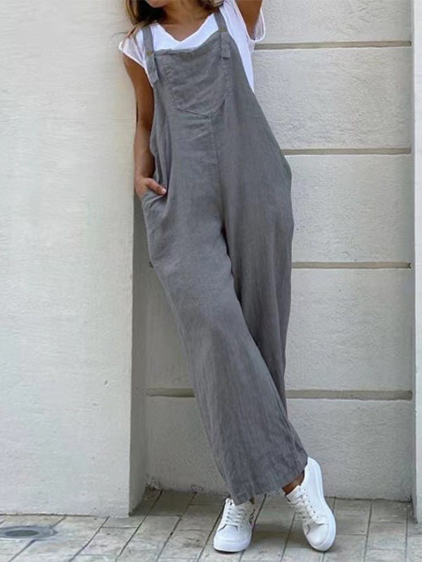 Women's Jumpsuits Loose Solid Pocket Sleeveless Jumpsuit - LuckyFash™