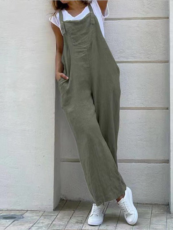Women's Jumpsuits Loose Solid Pocket Sleeveless Jumpsuit - LuckyFash™