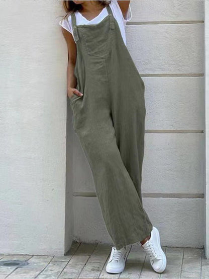 Women's Jumpsuits Loose Solid Pocket Sleeveless Jumpsuit - LuckyFash™
