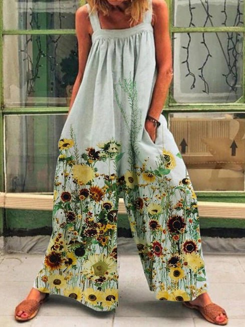 Women's Jumpsuits Loose Square Neck Print Wide Leg Jumpsuit - LuckyFash™