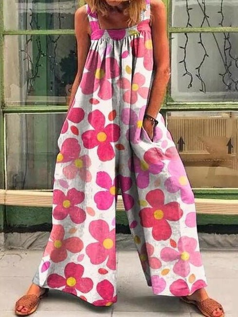 Women's Jumpsuits Loose Square Neck Print Wide Leg Jumpsuit - LuckyFash™
