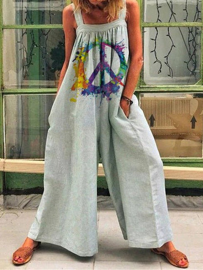 Women's Jumpsuits Loose Square Neck Print Wide Leg Jumpsuit - LuckyFash™