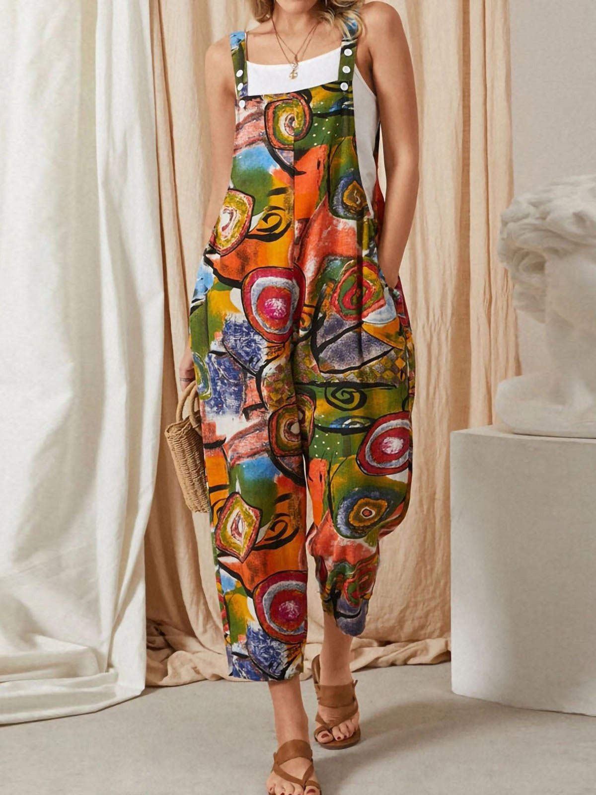 Women's Jumpsuits Loose Vintage Print Pocket Jumpsuit - LuckyFash™