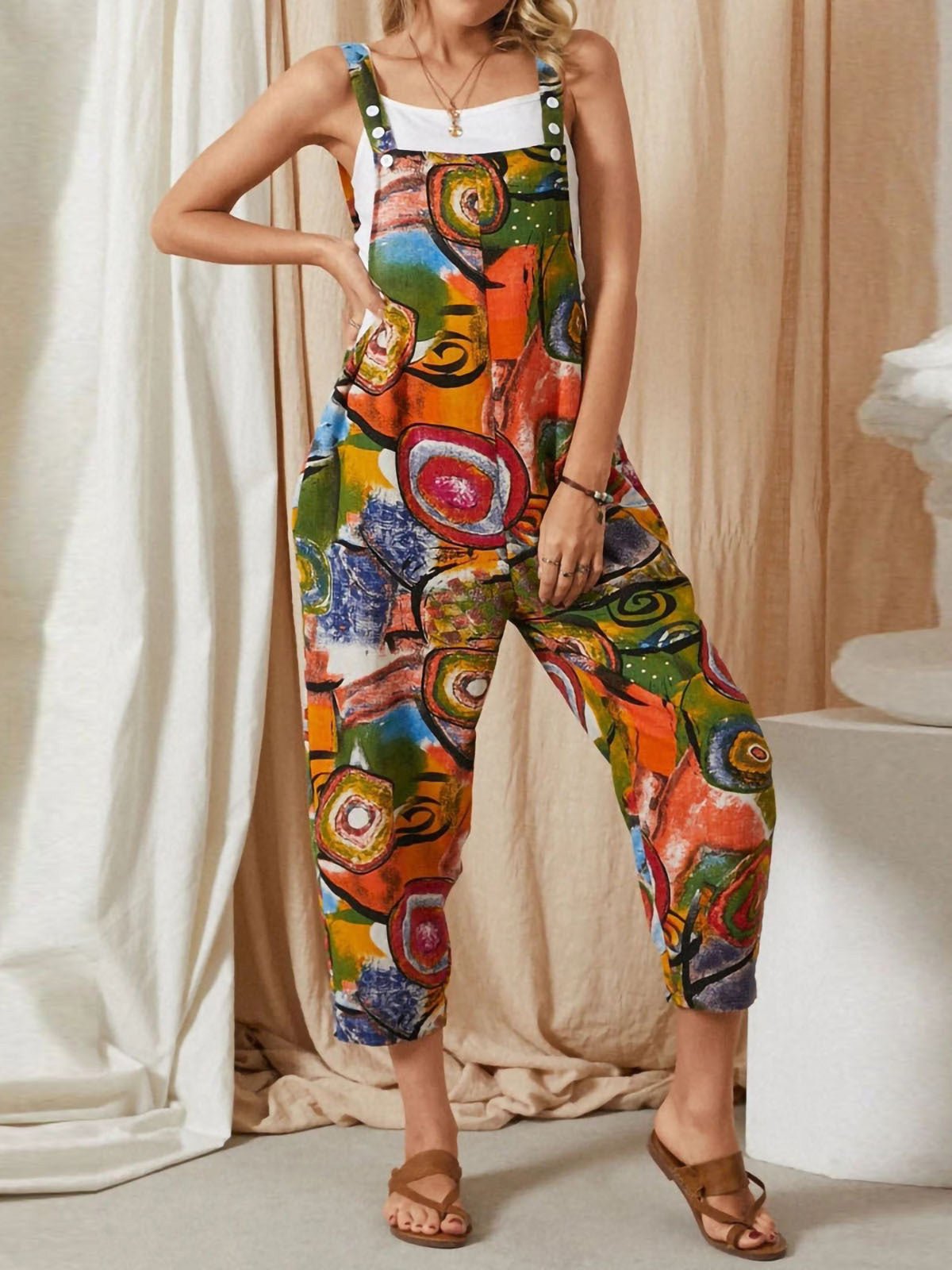 Women's Jumpsuits Loose Vintage Print Pocket Jumpsuit - LuckyFash™