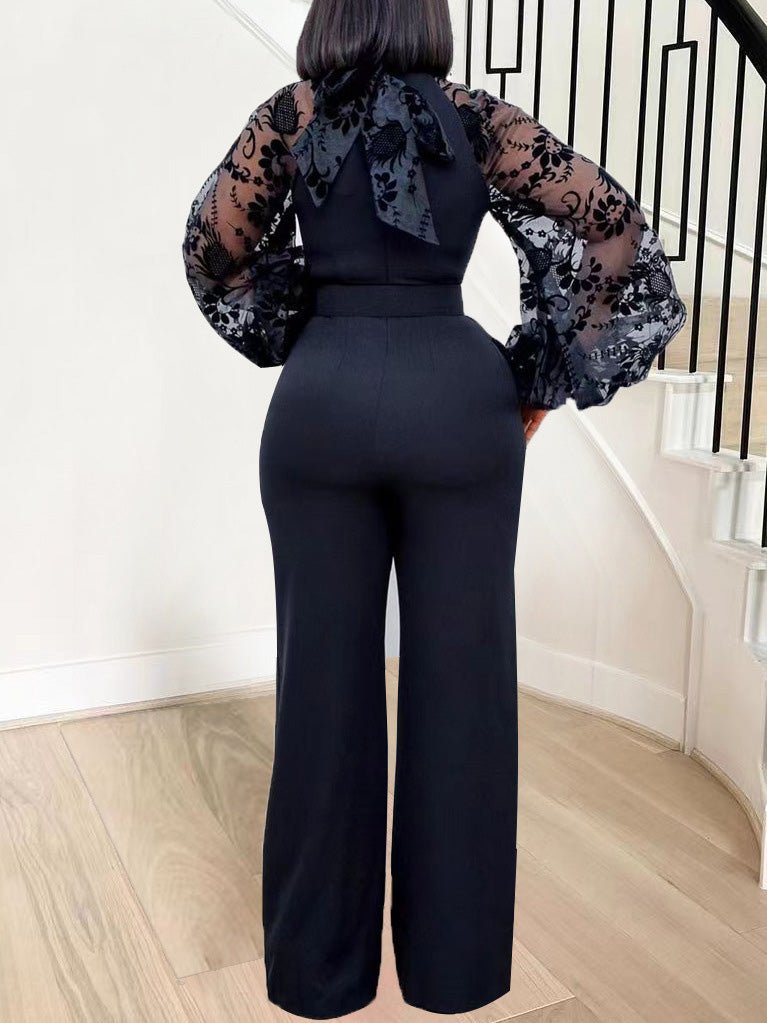 Women's Jumpsuits Mesh Balloon Sleeve Slim Fit Wide-Leg Jumpsuit - LuckyFash™