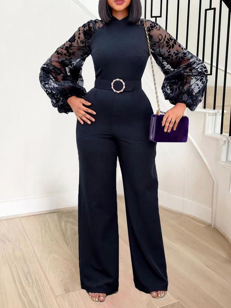Women's Jumpsuits Mesh Balloon Sleeve Slim Fit Wide-Leg Jumpsuit - LuckyFash™