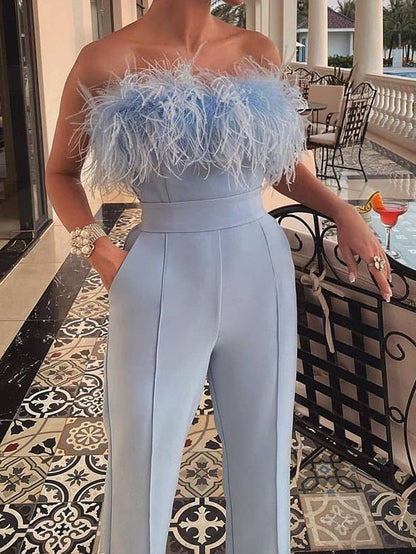 Women's Jumpsuits Off-Shoulder Feather Backless Jumpsuit - LuckyFash™