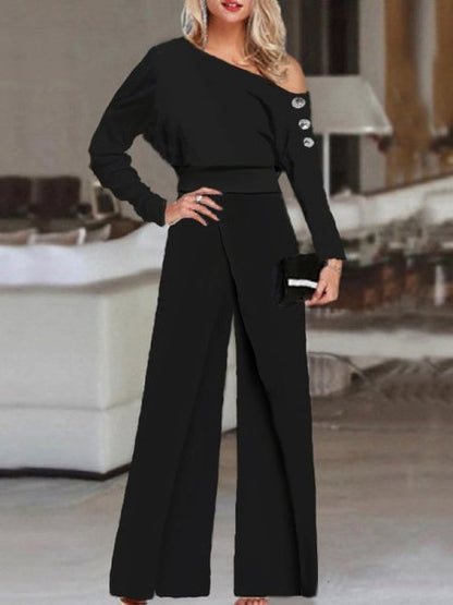 Women's Jumpsuits Off Shoulder Long Sleeve Wide Leg Jumpsuit - LuckyFash™