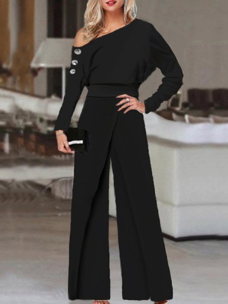 Women's Jumpsuits Off Shoulder Long Sleeve Wide Leg Jumpsuit - LuckyFash™