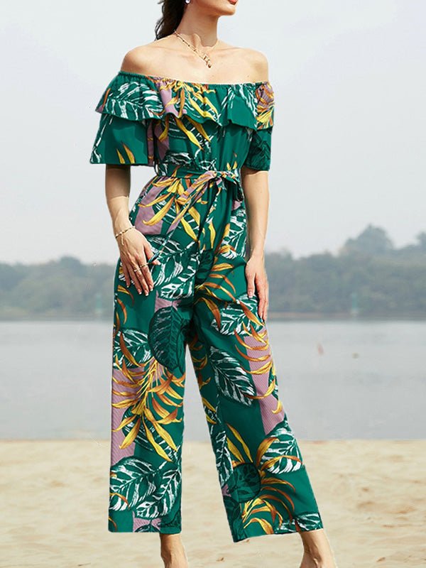 Women's Jumpsuits One-Shoulder Floral Belted Ruffle Jumpsuit - LuckyFash™