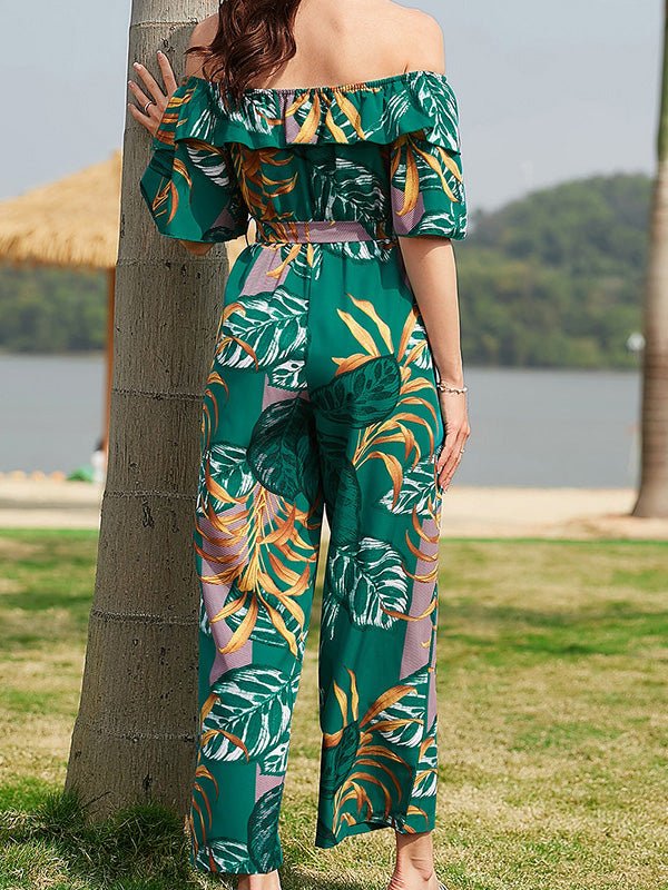 Women's Jumpsuits One-Shoulder Floral Belted Ruffle Jumpsuit - LuckyFash™