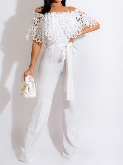 Women's Jumpsuits One-Shoulder Lace Lace-Up Jumpsuit - LuckyFash™