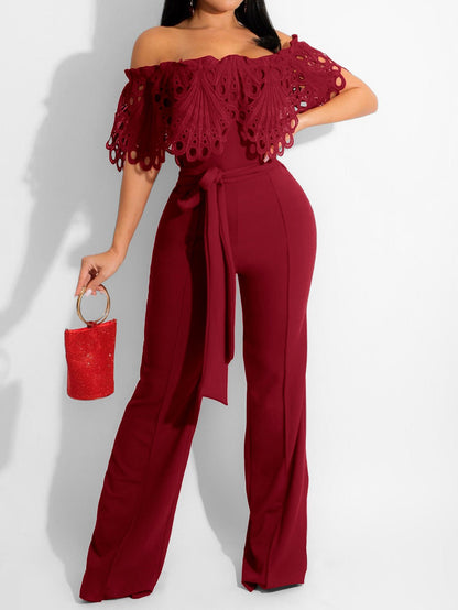 Women's Jumpsuits One-Shoulder Lace Lace-Up Jumpsuit - LuckyFash™