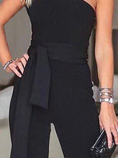Women's Jumpsuits One Shoulder Lace-Up Casual Jumpsuit - LuckyFash™