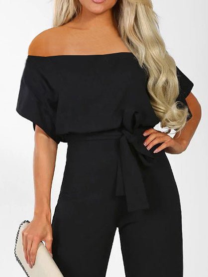 Women's Jumpsuits One-Shoulder Lace Up Short Sleeve Jumpsuit - LuckyFash™