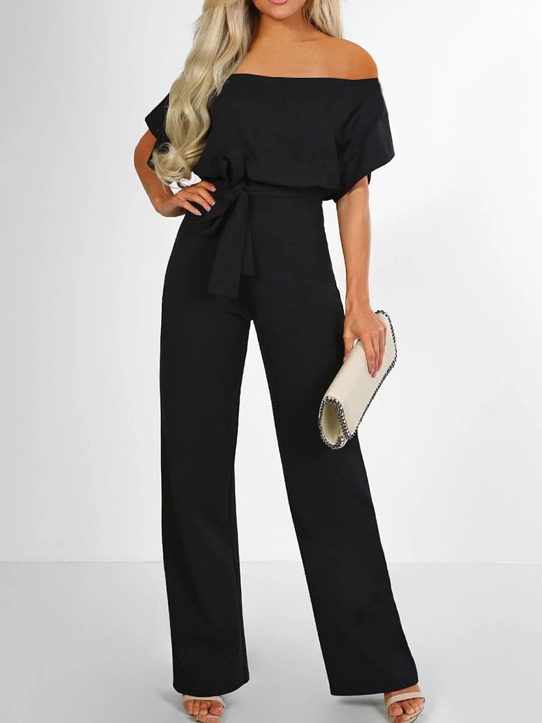 Women's Jumpsuits One-Shoulder Lace Up Short Sleeve Jumpsuit - LuckyFash™