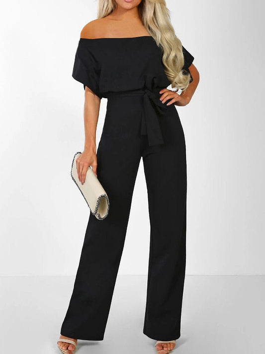 Women's Jumpsuits One-Shoulder Lace Up Short Sleeve Jumpsuit - LuckyFash™