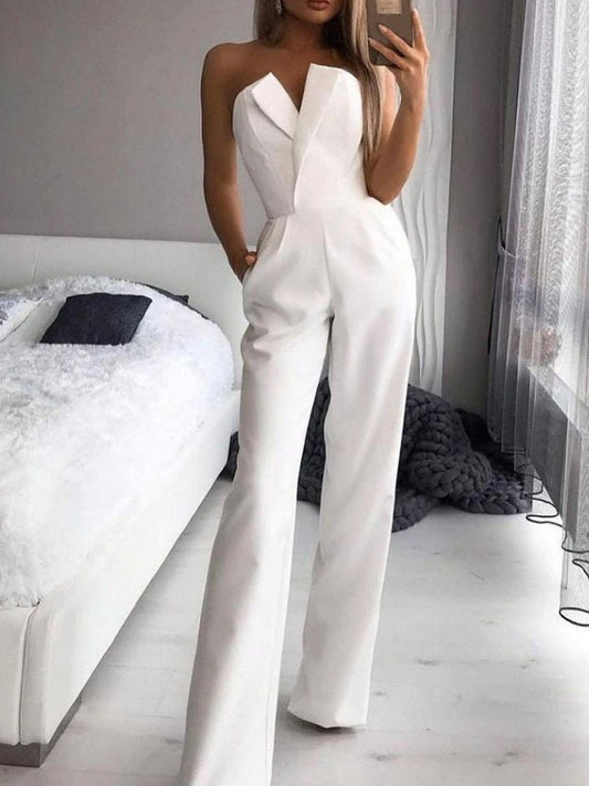 Women's Jumpsuits One-Shoulder Pocket Sleeveless Jumpsuit - LuckyFash™
