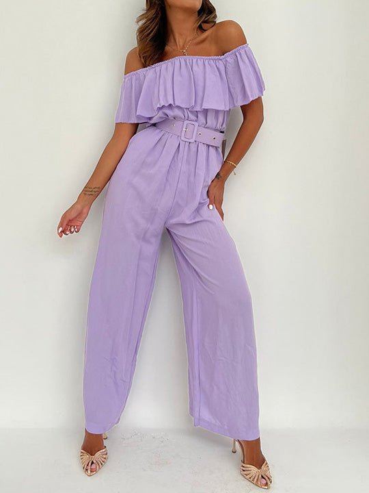 Women's Jumpsuits One-Shoulder Ruffle Belt Wide-Leg Jumpsuit - LuckyFash™