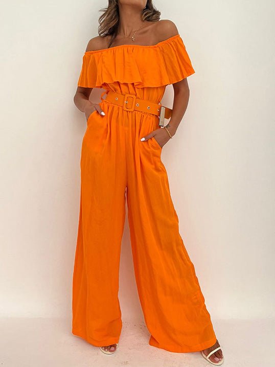 Women's Jumpsuits One-Shoulder Ruffle Belt Wide-Leg Jumpsuit - LuckyFash™