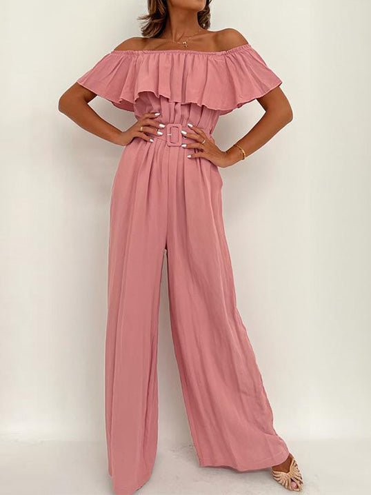 Women's Jumpsuits One-Shoulder Ruffle Belt Wide-Leg Jumpsuit - LuckyFash™