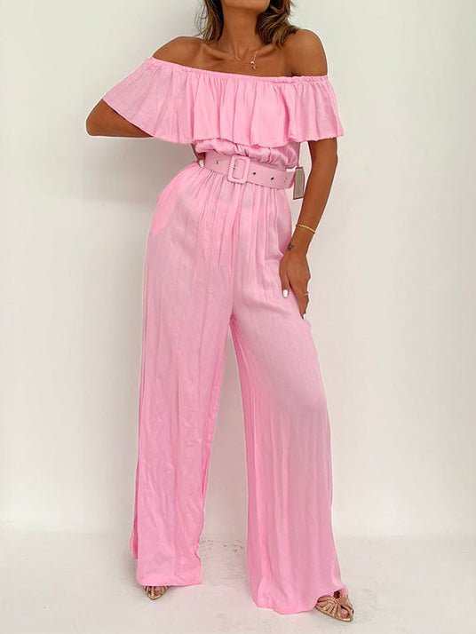 Women's Jumpsuits One-Shoulder Ruffle Belt Wide-Leg Jumpsuit - LuckyFash™