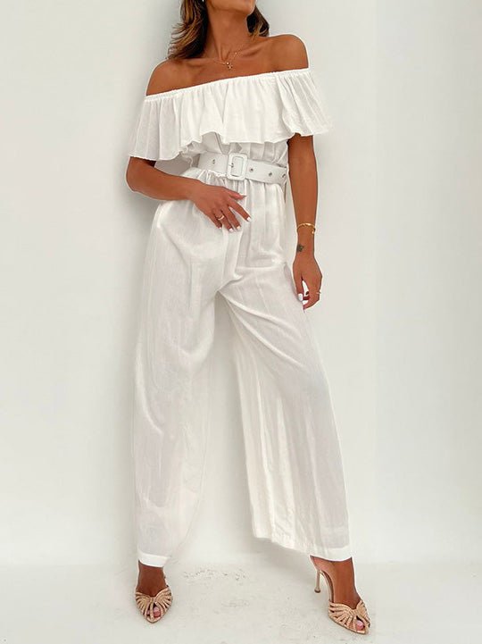 Women's Jumpsuits One-Shoulder Ruffle Belt Wide-Leg Jumpsuit - LuckyFash™