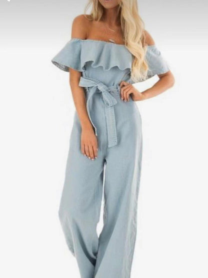 Women's Jumpsuits One-Shoulder Ruffled Belted Jumpsuit - LuckyFash™