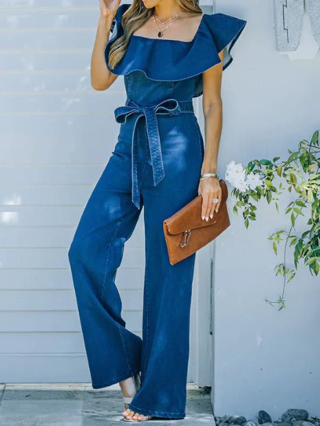 Women's Jumpsuits One-Shoulder Ruffled Belted Jumpsuit - LuckyFash™