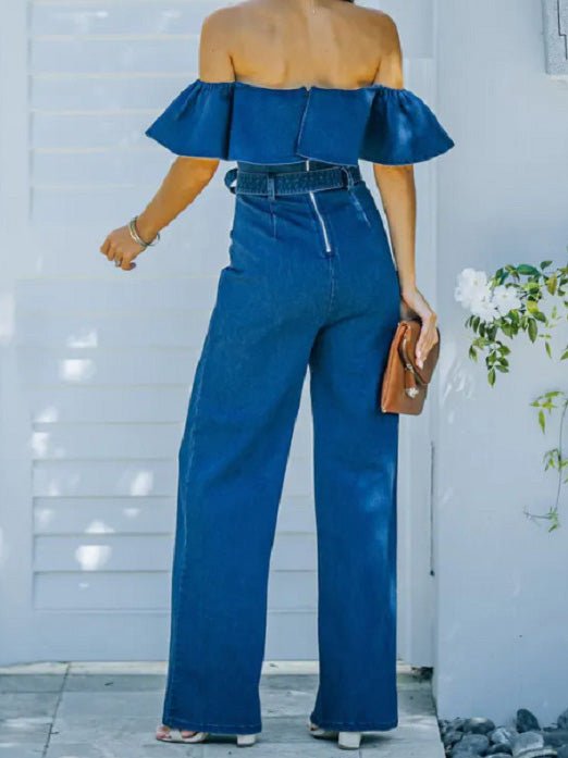 Women's Jumpsuits One-Shoulder Ruffled Belted Jumpsuit - LuckyFash™